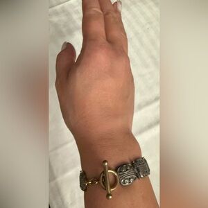 Bronze & Antiqued Silver Tone Toggle Clasp Vintage Bracelet